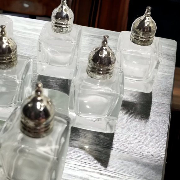 "Vintage Glass Mini Salt & Pepper Shakers w/ Silver Tops  Original Box Set-6 - Picture 7 of 11